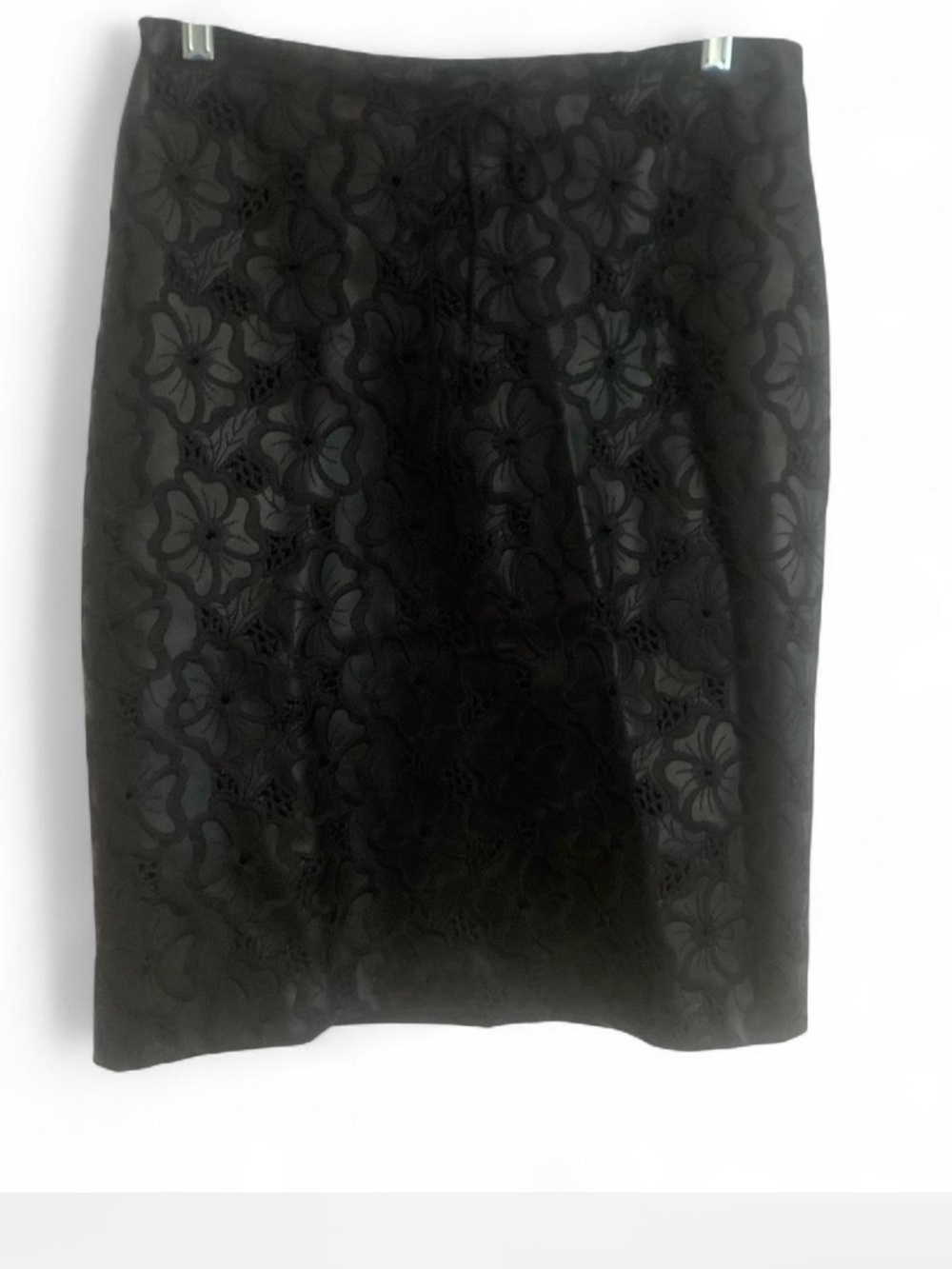 VINTAGE Y2K BETSEY JOHNSON BLACK FAUX LEATHER FLORAL EMBROIDERY SKIRT MEDIUM